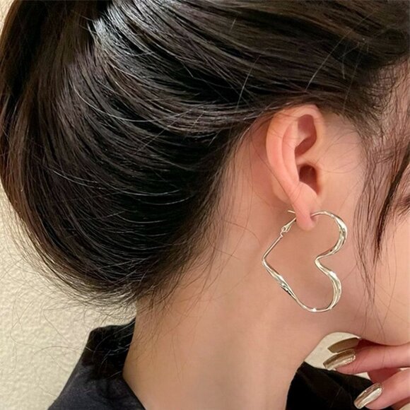 Silver Open Heart Paislee Lauren Large Twisted Hoop Earrings Gift Packaged - Picture 3 of 10